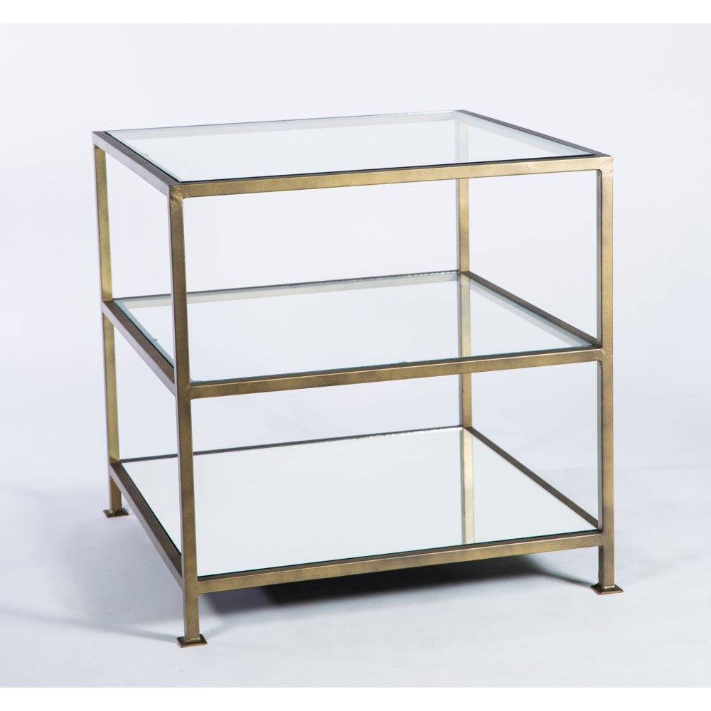 3 Tier Square Accent Table with Mirrored Top and Clear Glass shelves