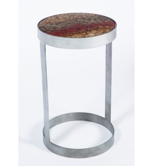 Timothy Accent Table in Antique Silver with Top in Black Magic Finish