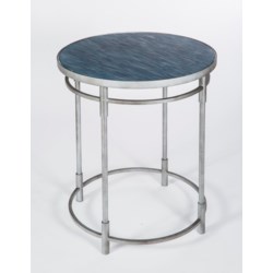 Russell Side Table in Antique Silver with Glass Shelves in Mythic Finish