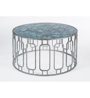 Murray Cocktail Table in Antique Silver with Glass Shelves in Crucible Finish