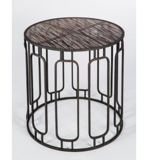 Murray Side Table in Antique Sillver with Glass Shelves in Graphite Finish