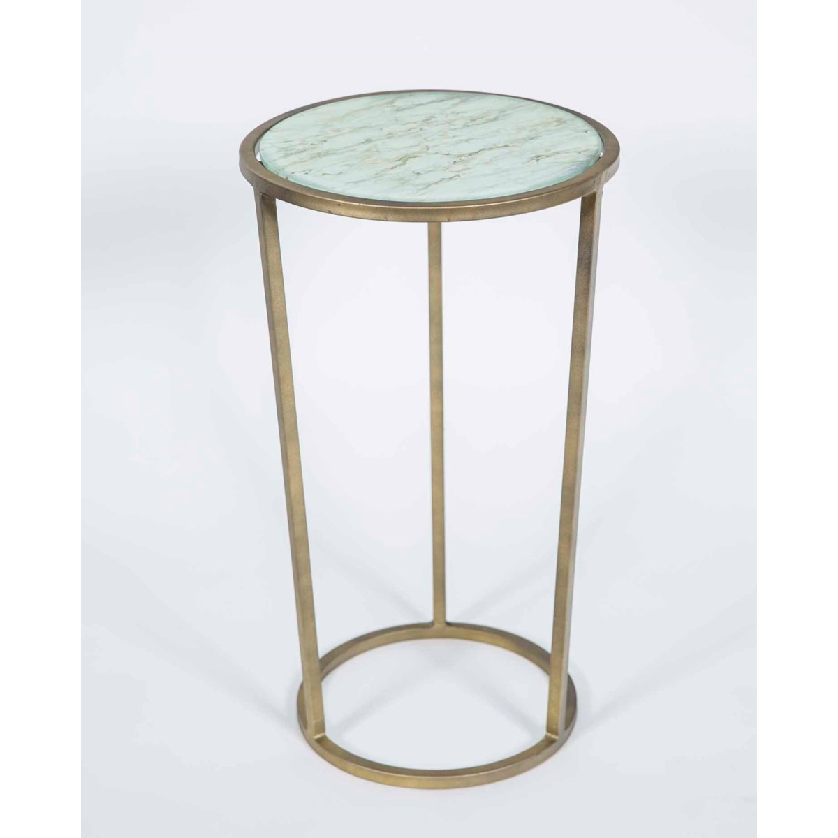 Samuel Accent Table in Antique Brass with Shelf in Wrinkled Linen Finish