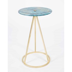 Savannah Accent Table in Gold with Glass Top in Stormy Finish