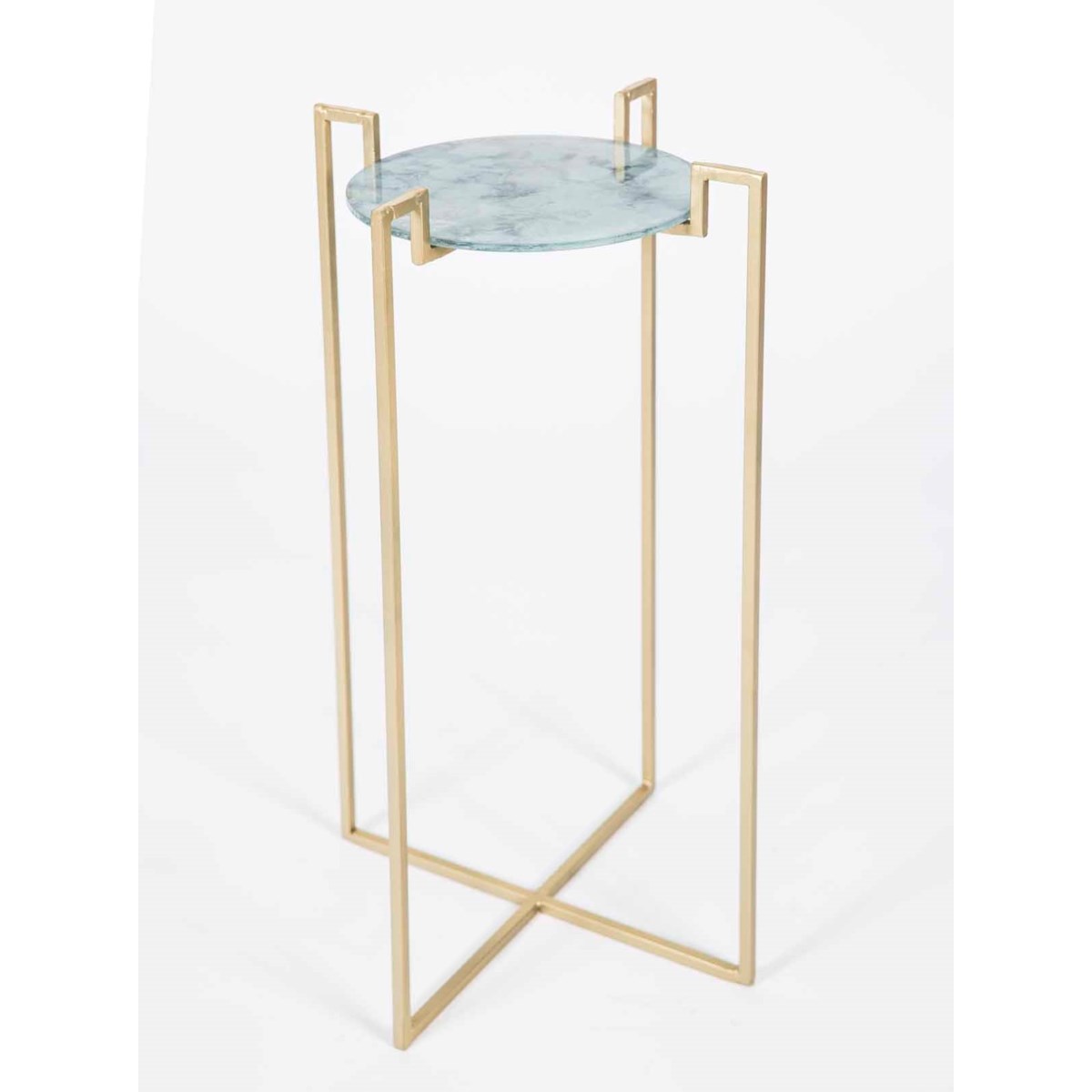 Dora Accent Table in Gold with Glass Shelf in Cathedral Stone Finish