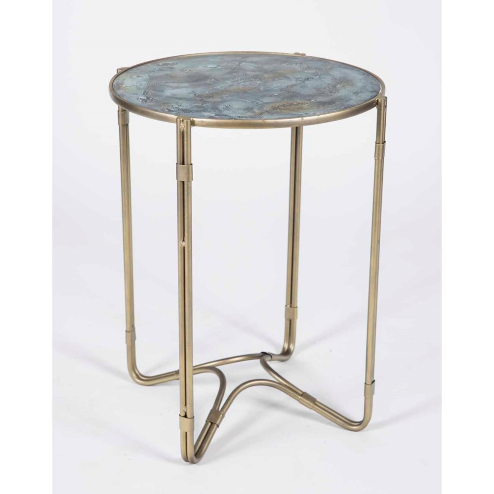 Marco Accent Table in Antique Brass with Glass Top in Agate Finish