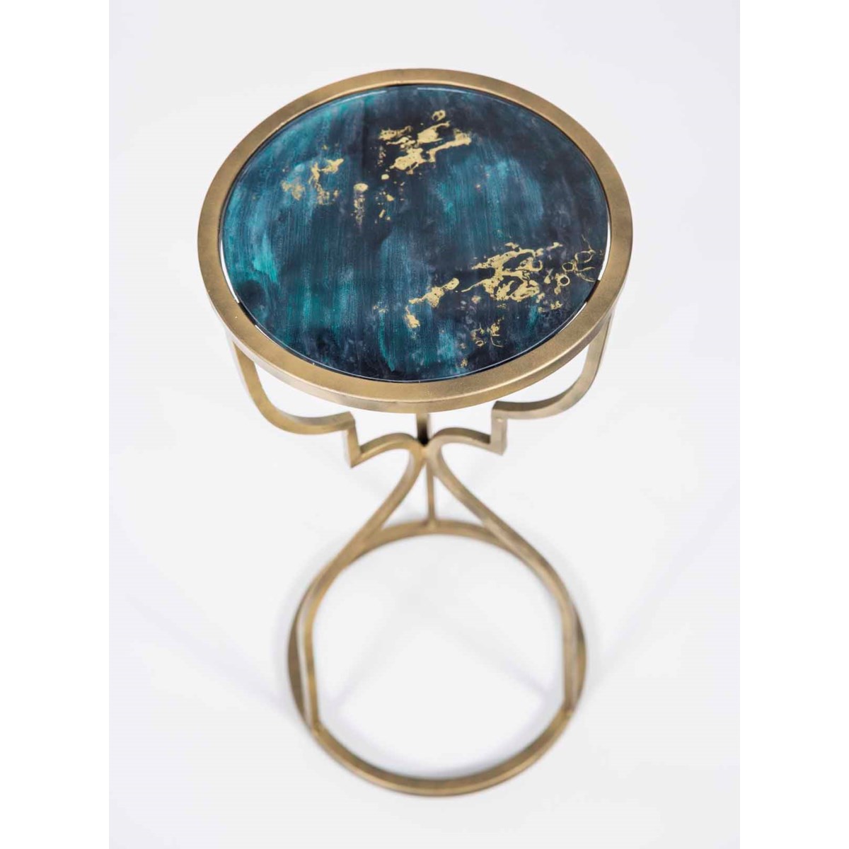 Cora Accent Table in Antique Brass with Glass Top in Abyss Finish