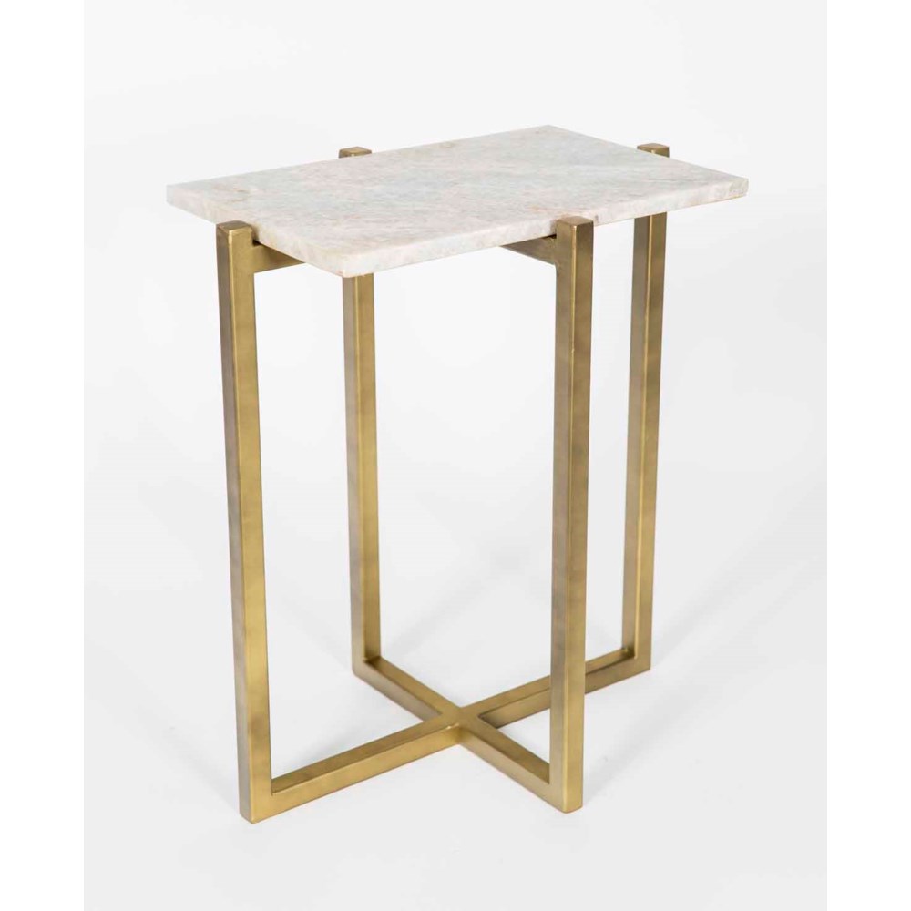 Scarlett Accent Table in Antique Brass w/White Marble Top