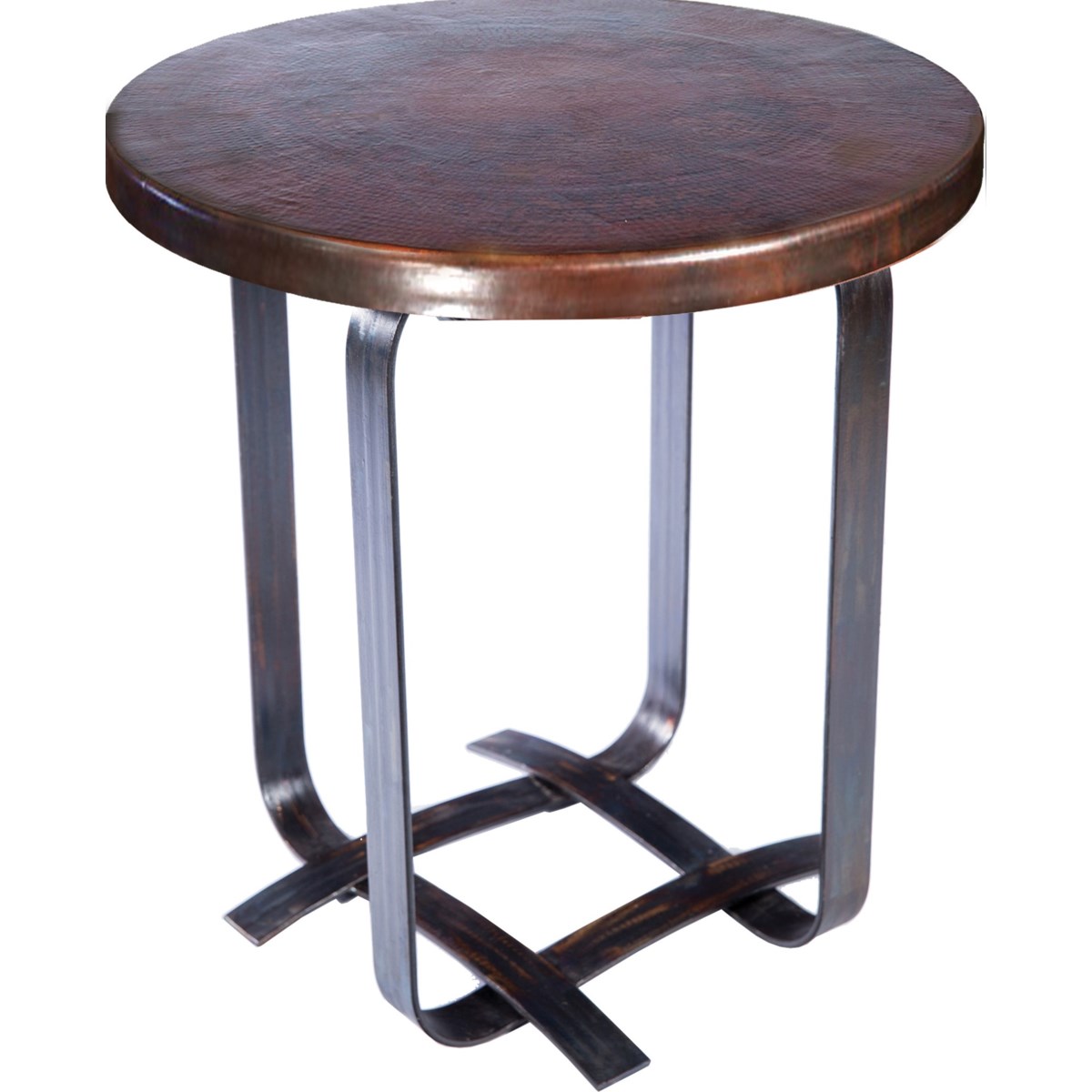 Douglas Basketweave Side Table with Dark Brown Hammered Copper Top