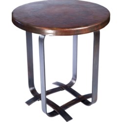 Douglas Basketweave Side Table with Dark Brown Hammered Copper Top