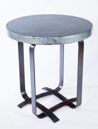 Douglas Basketweave Side Table with Hammered Zinc Top
