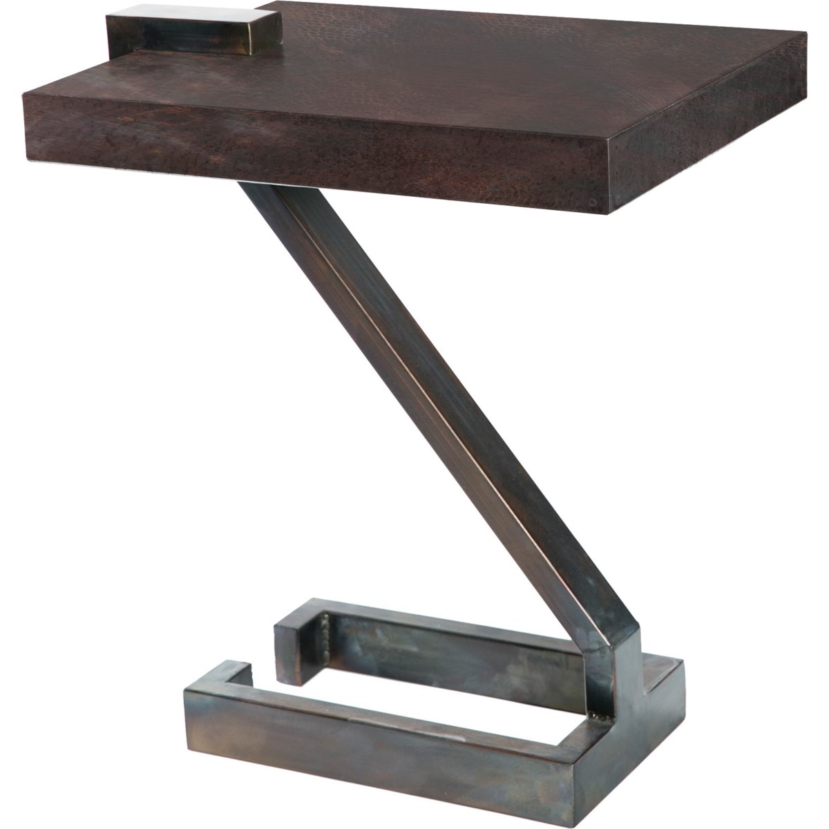 Z Accent Table with Dark Brown Hammered Copper Top