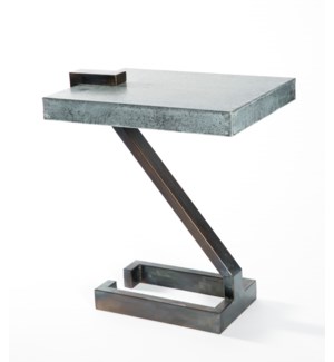 Z Accent Table with Hammered Zinc Top