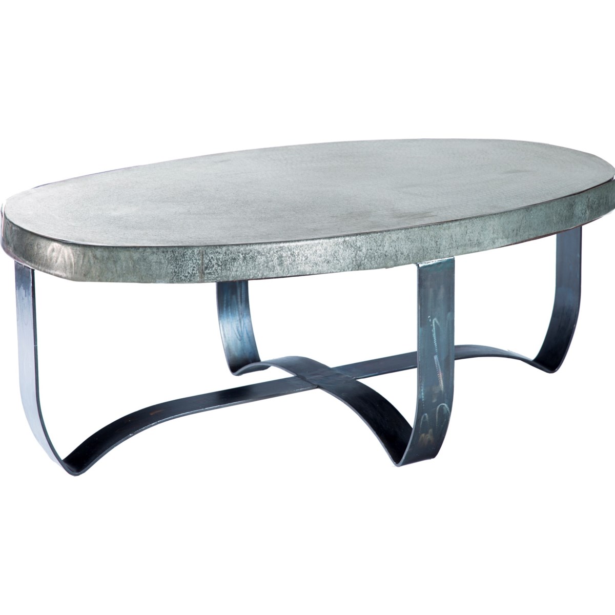 Round Strap Coffee Table with Hammered Zinc Top