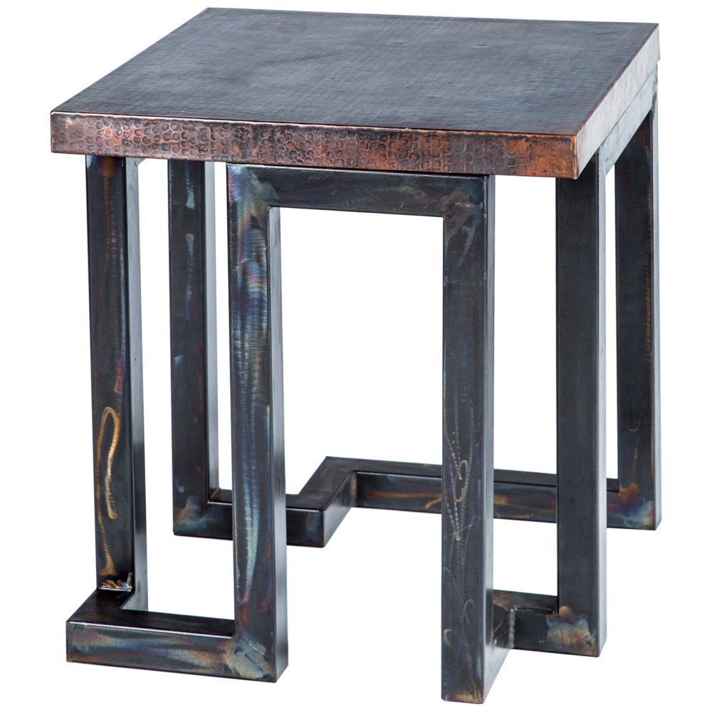 Aiden Side Table with Dark Brown Hammered Copper Top