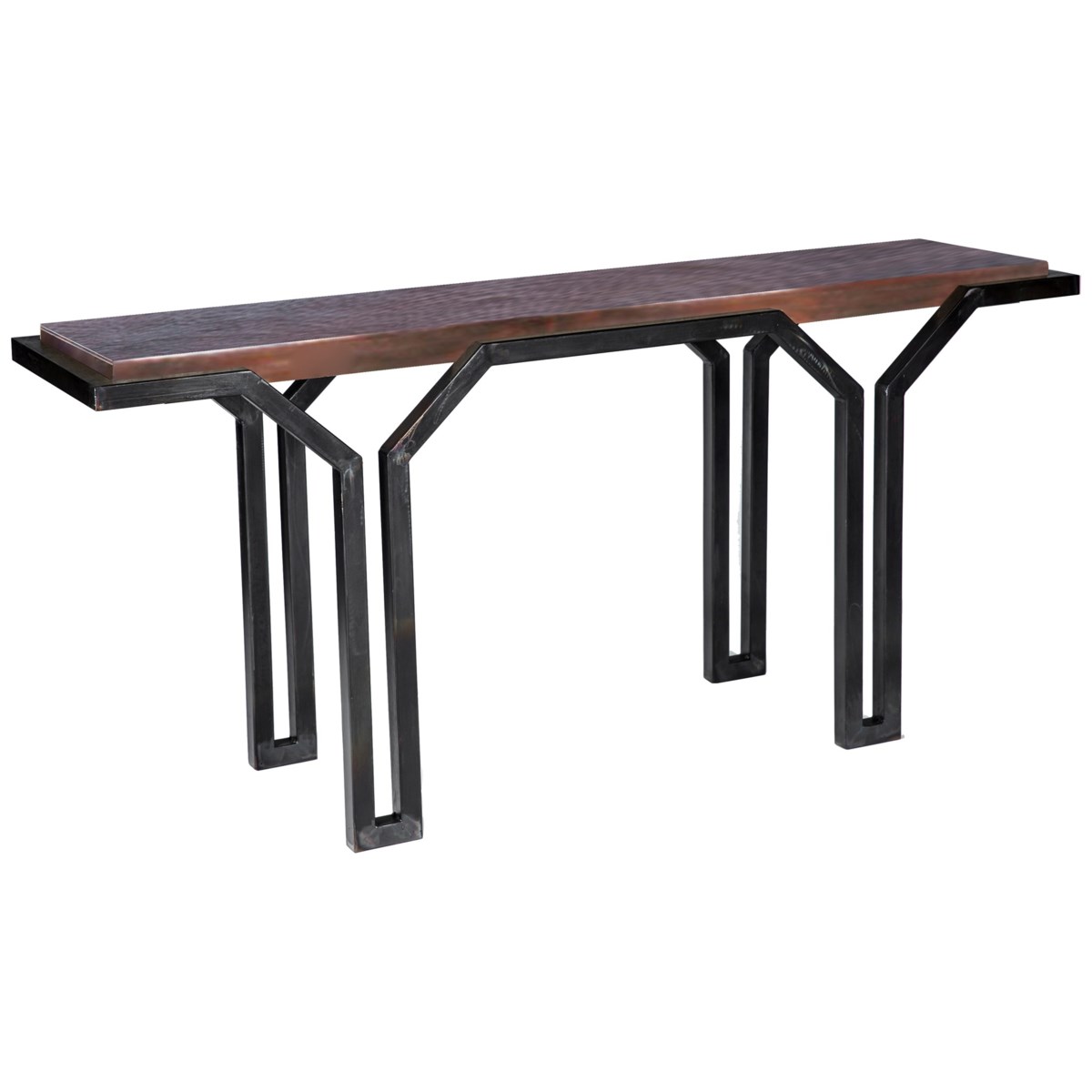 Mason Console Table with Dark Brown Hammered Copper Top