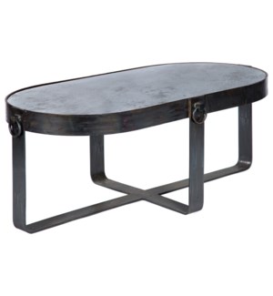 Palmer Oval Cocktail Table with Acid Washed Hammered Zinc Top