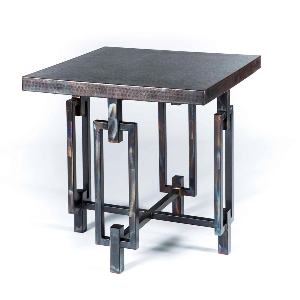 Elliot Side Table with Dark Brown Hammered Copper Top