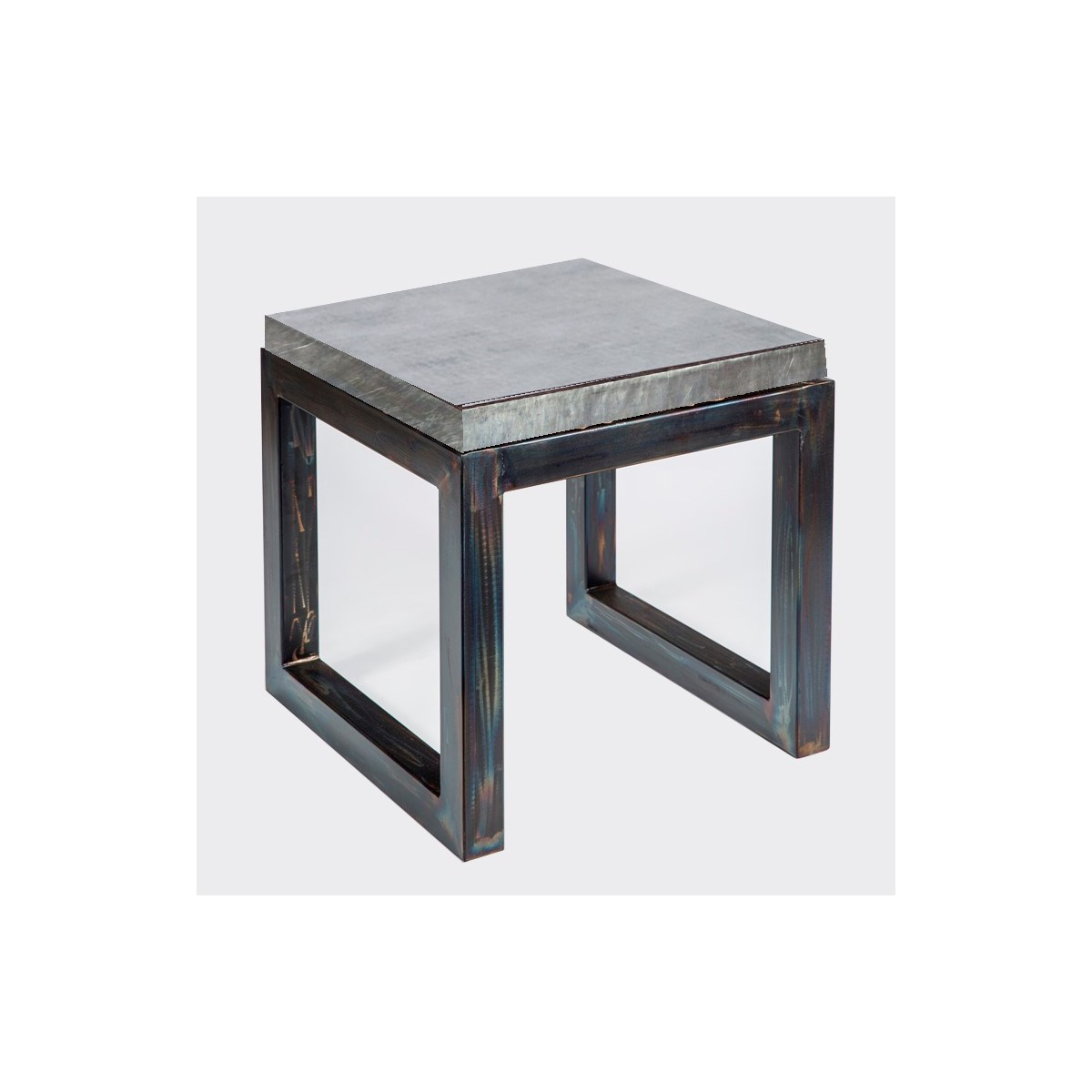 Chester Side Table with Acid Washed Hammered Zinc Top