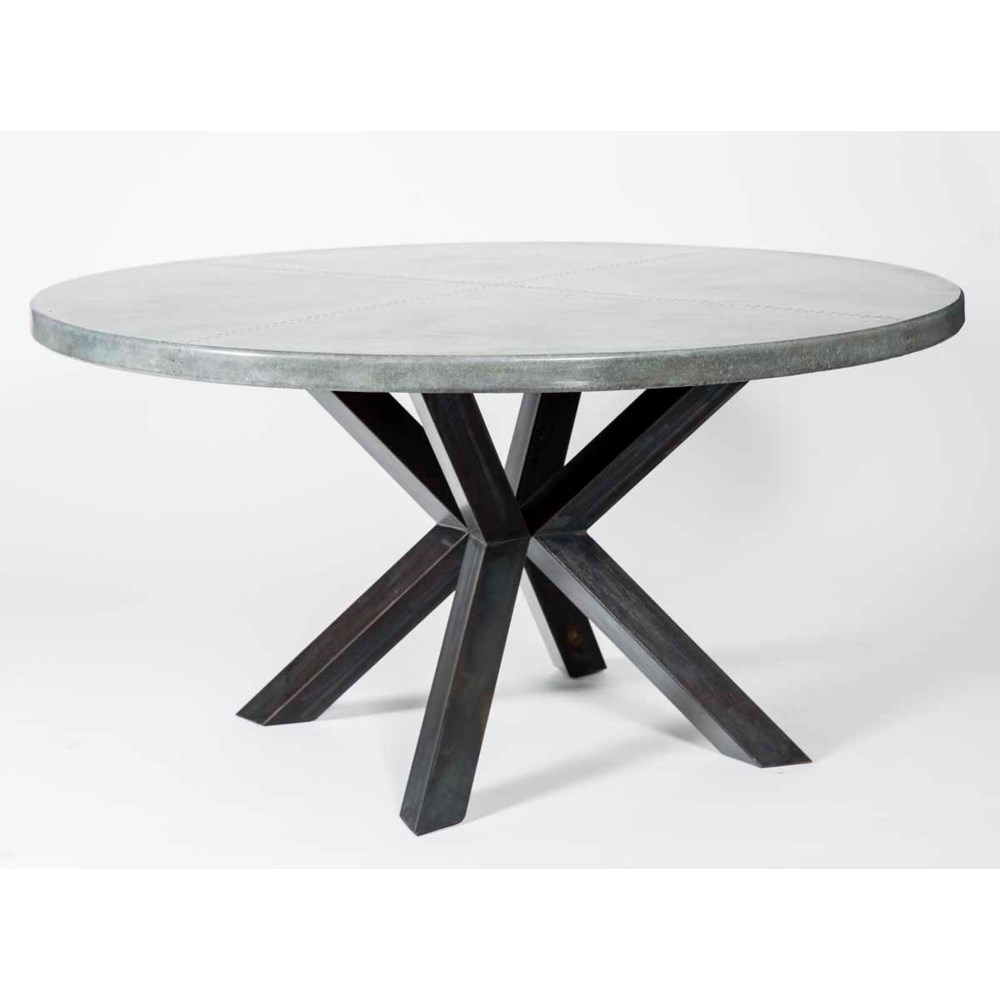 Jordan Dining Table With 72 Round Acid, Zinc Top Round Dining Table