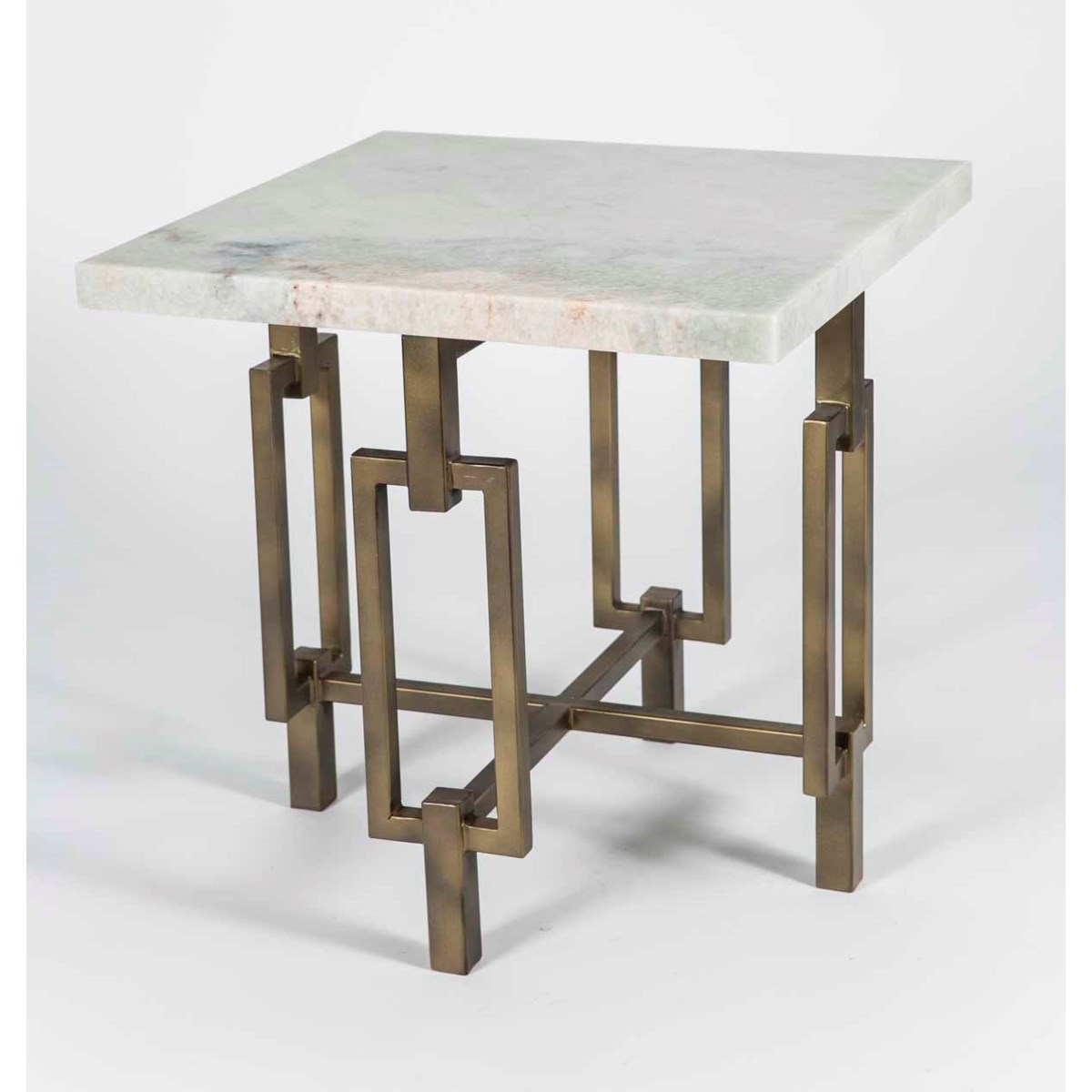 Elliot Side Table in Antique Gold with Polished Marble Top