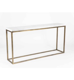 Brandon Console Table in Antique Gold with Straight Edge Polished Marble Top