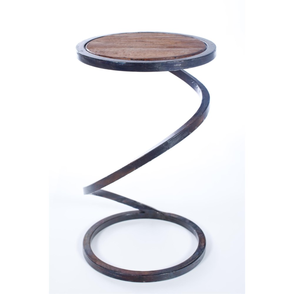 Spiral Round Accent Table with Wood Top