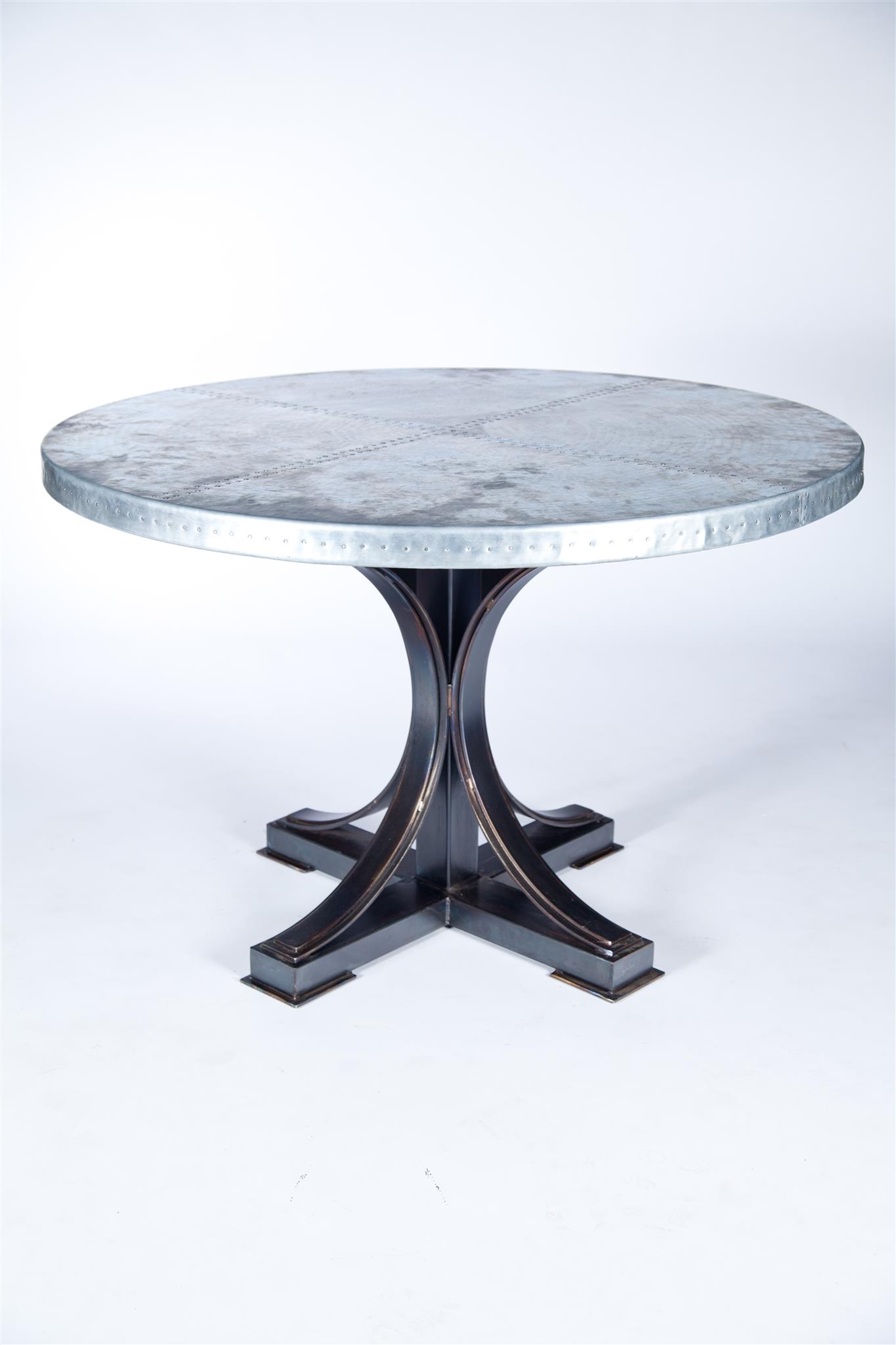 Winston Dining Table With 48 Round Hammered Zinc Top Dining Prima Design Source