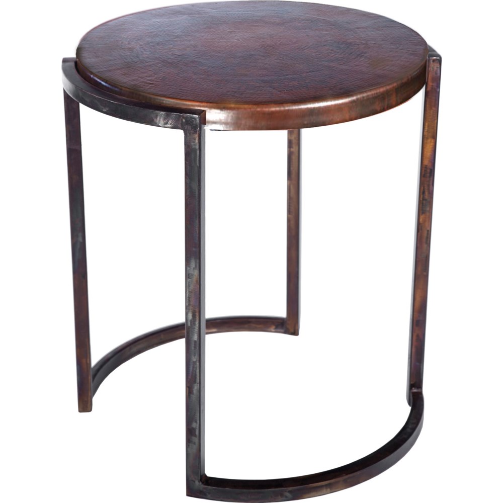 Round End Table with Dark Brown Hammered Copper Top