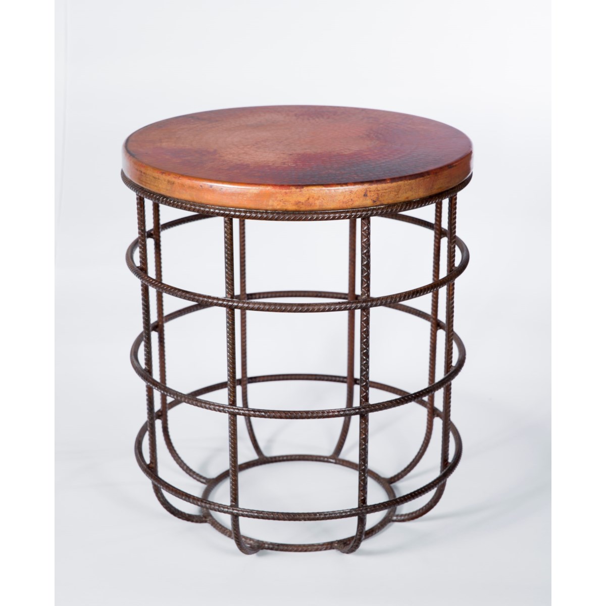 Axel Side Table in Rebar with Round Hammered Copper Top
