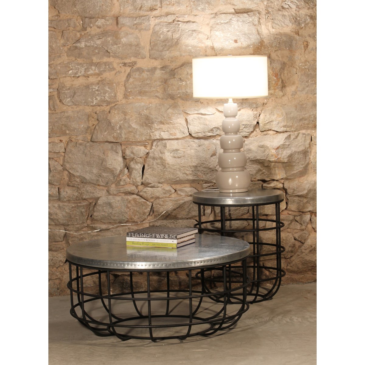 Axel Side Table in Rebar with Round Hammered Zinc Top