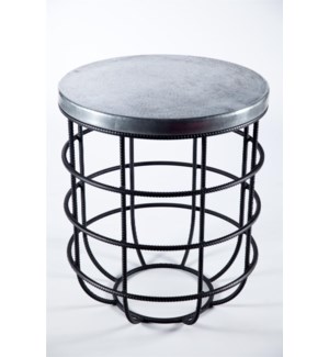 Axel Side Table in Rebar with Round Hammered Zinc Top