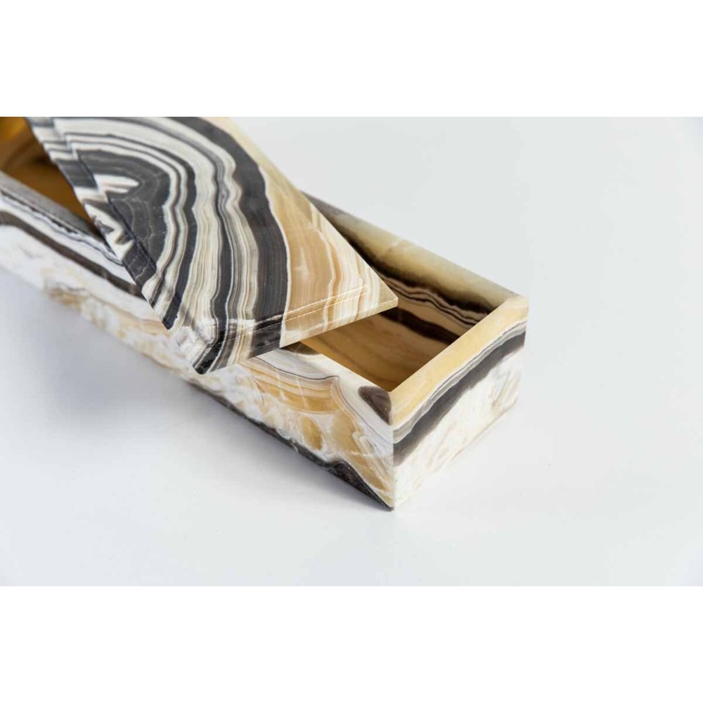 Long Rectangle Onyx Box with Lid in Zebra