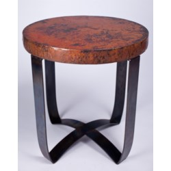 Round Strap End Table with Hammered Copper Top