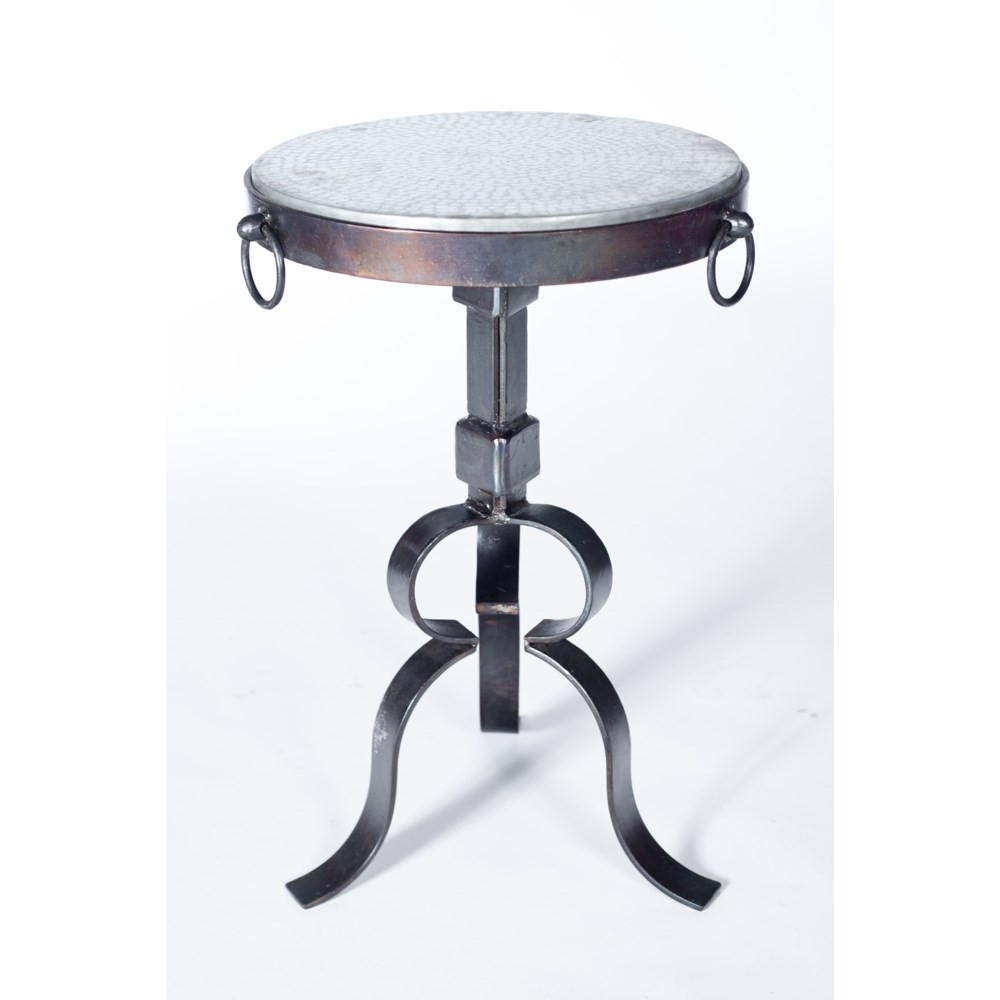 Round Iron Accent Table with Hammered Zinc Top