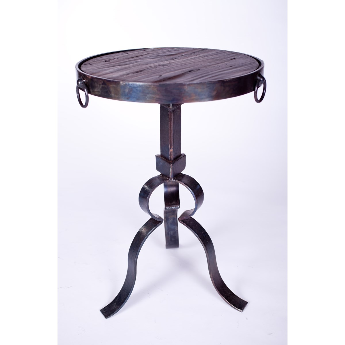 Round Iron Accent Table with Wood Top