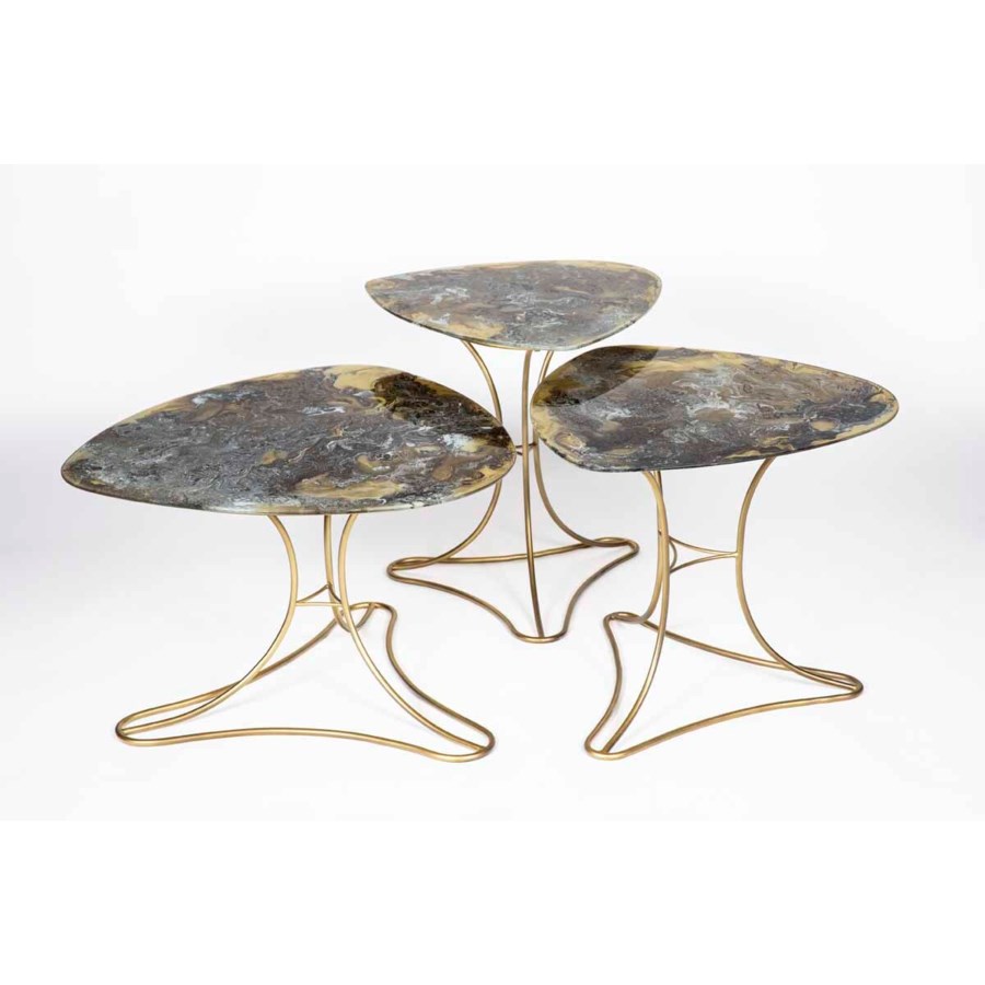 Large Lily Pad Table In Antique Gold With Top In Rio Sky Finish Accent Tables Prima Design Source
