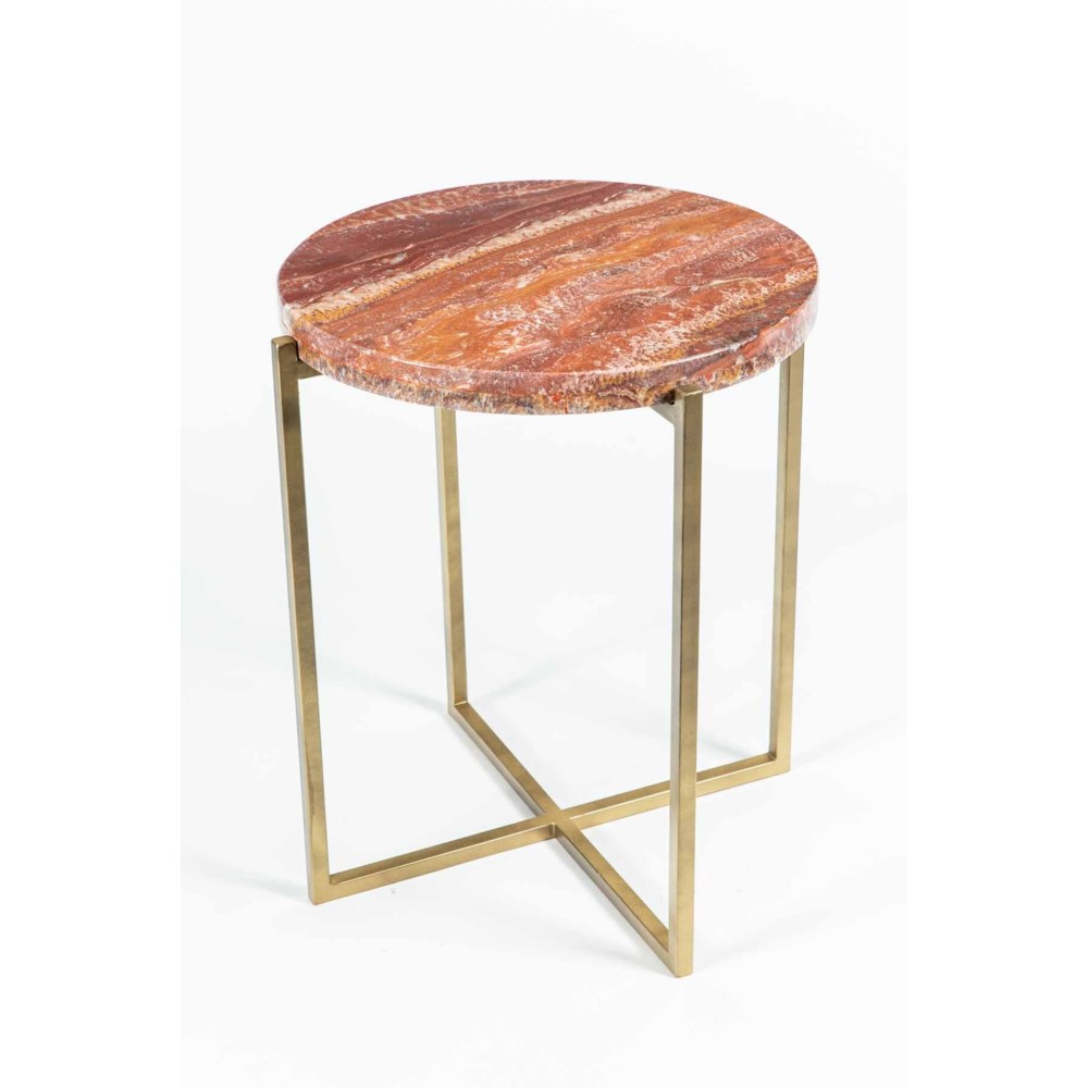 Miles Side Table in Antique Brass with Red Onyx