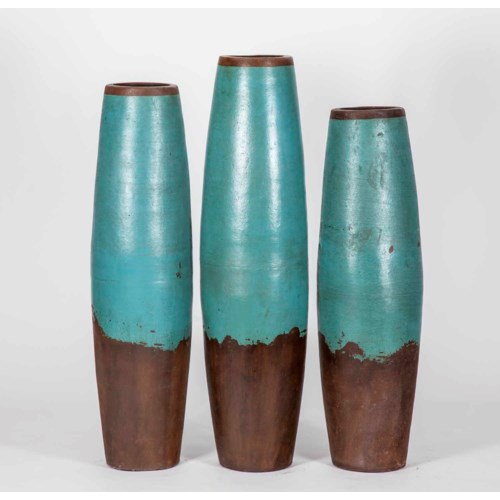 Large Barrel Floor Vase In Smoked Turquoise Finish Floor Vases