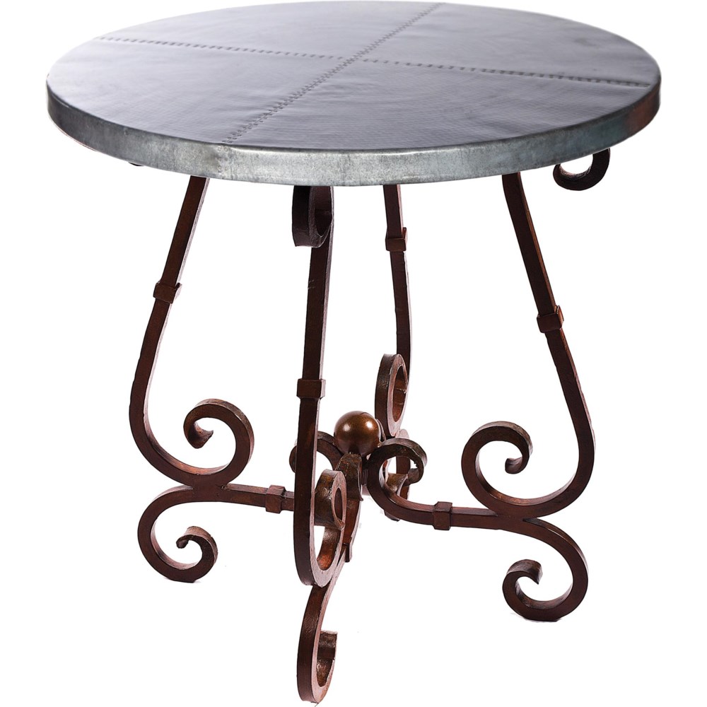 "French Counter Table with 36"" Round Hammered Zinc Top"