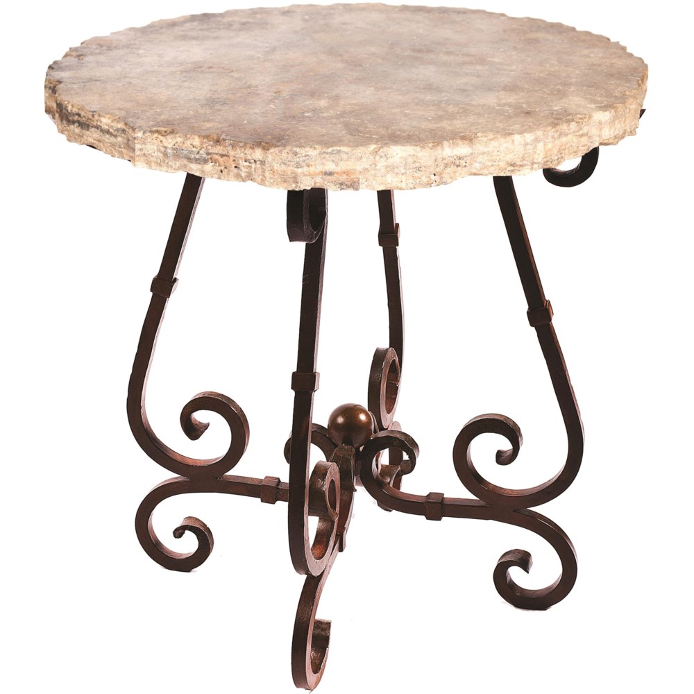 "French Counter Table with 36"" Round Marble Top with Live Edge"