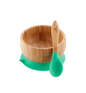 Baby Bamboo Suction Bowl+Spoon - Green
