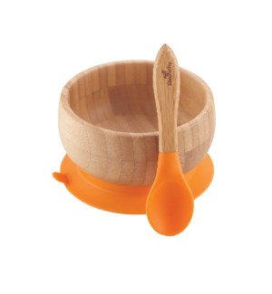 Baby Bamboo Suction Bowl+Spoon - Orange