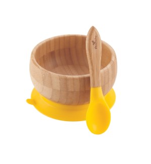 Baby Bamboo Suction Bowl+Spoon - Yellow