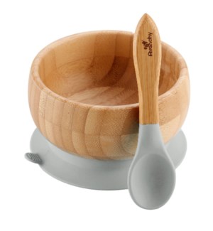 Stay Put Baby Bamboo Suction Bowl - Gray