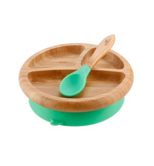 Baby Bamboo Suction Plate+Spoon - Green