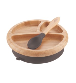 Baby Bamboo Suction Plate+Spoon - Black