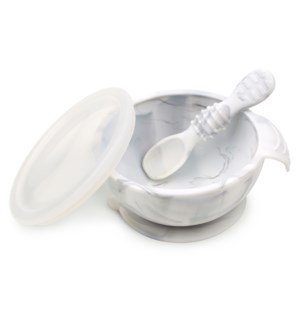 Silicone First Feeding Set with Lid & Spoon - Marble