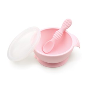 Silicone First Feeding Set with Lid & Spoon - Pink