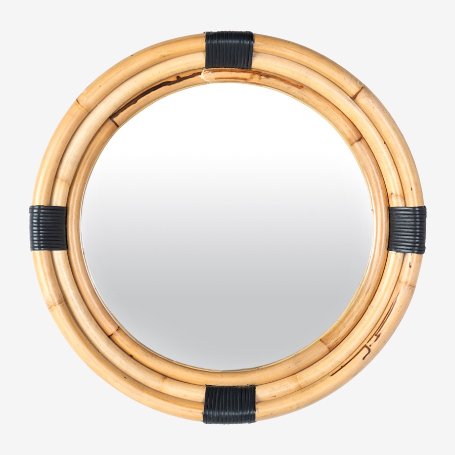 24" Marina Round Rattan Mirror, Natural - mirrors | Jeffan ...
