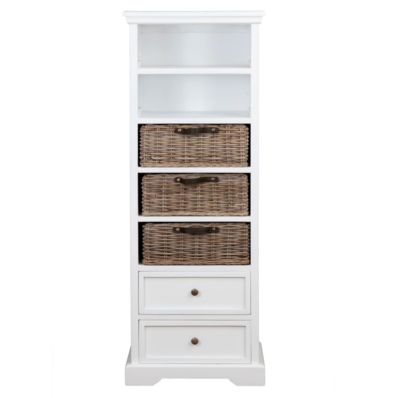 Simone Tall Bookcase 2 Drawers 3 Baskets 2 Shelves White